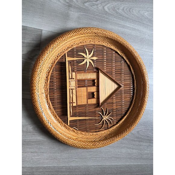 Set Of 3 Handcrafted Bamboo & Rattan Wall Decor Tropical Hut & Palm Tree Design - Picture 6 of 13